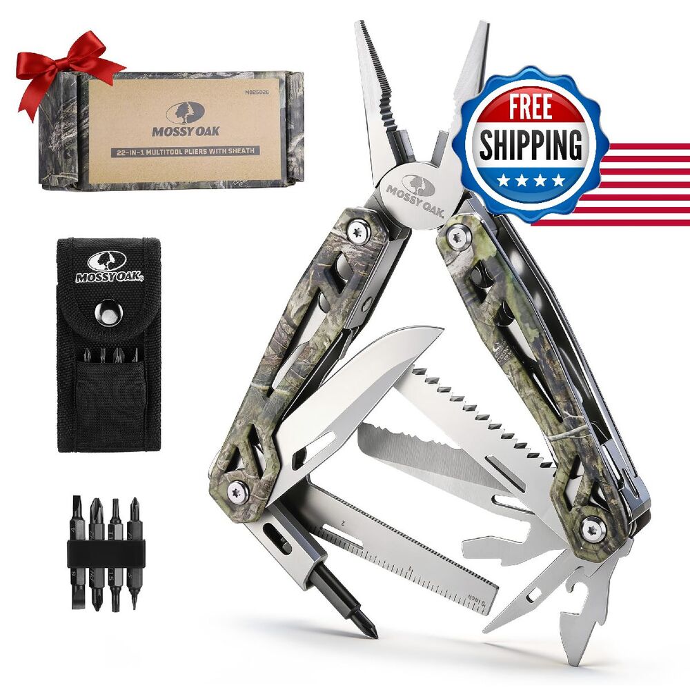 Mossy Oak Multitool 22-In-1 Stainless Steel Pliers Screwdriver Sleeve Camo